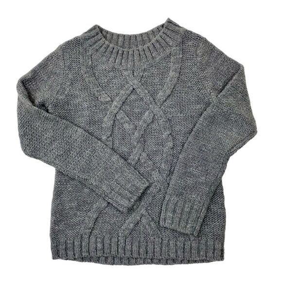 Lands' End Grey Cable Knit Wool Sweater Medium 10-12 - Picture 1 of 7